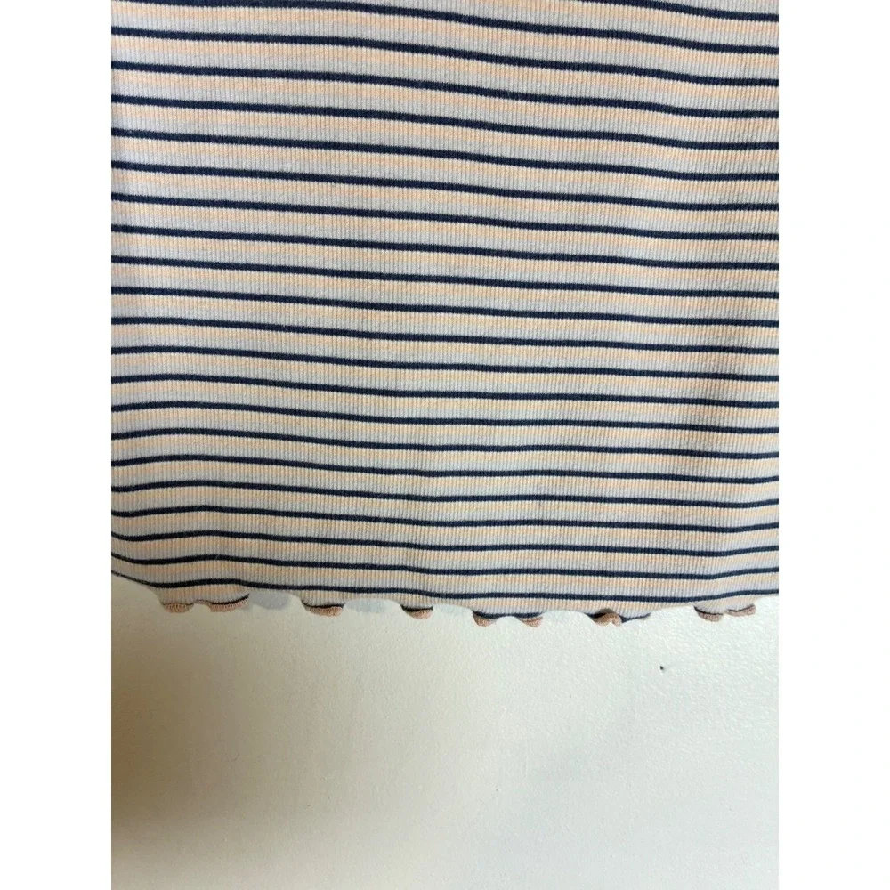 XL Pink Blue Striped Baby Tee Cropped Ribbed Lettuce Hem Y2K Coastal Top